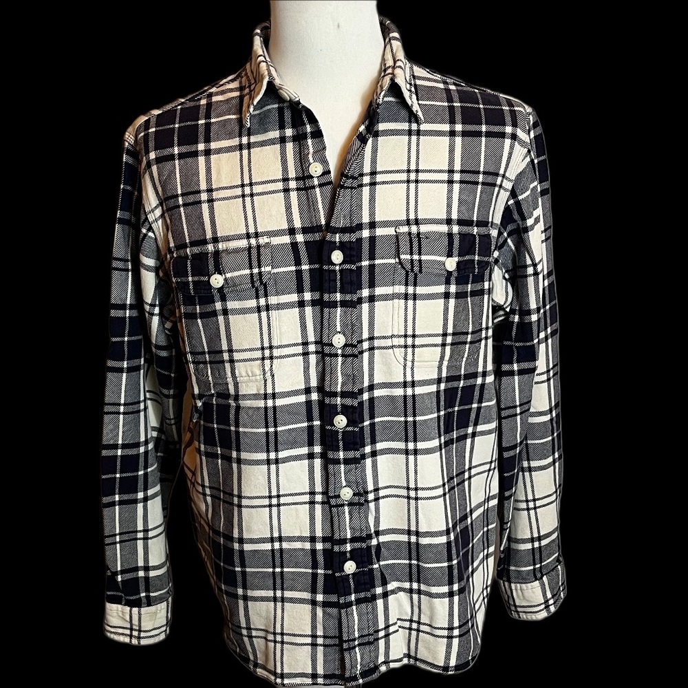 Polo Ralph Lauren Flannel Shirt  XL Ivory Black Plaid Preppy Country Cabincore